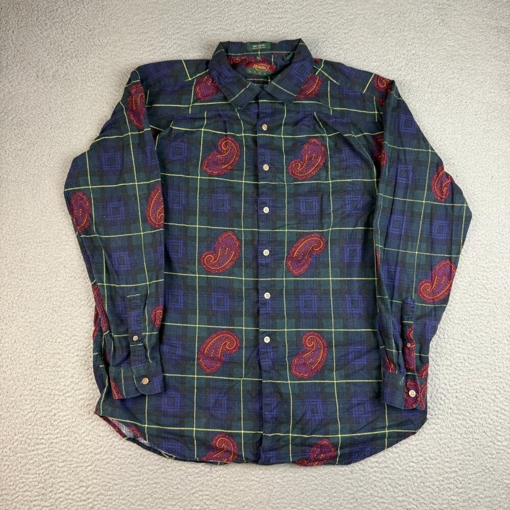 Vintage‎ Mens Extra Large Long Sleeve Button Down Shirt Paisley Patchwork Cotton
